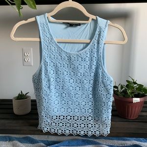Blue Lace Cropped Tank Top